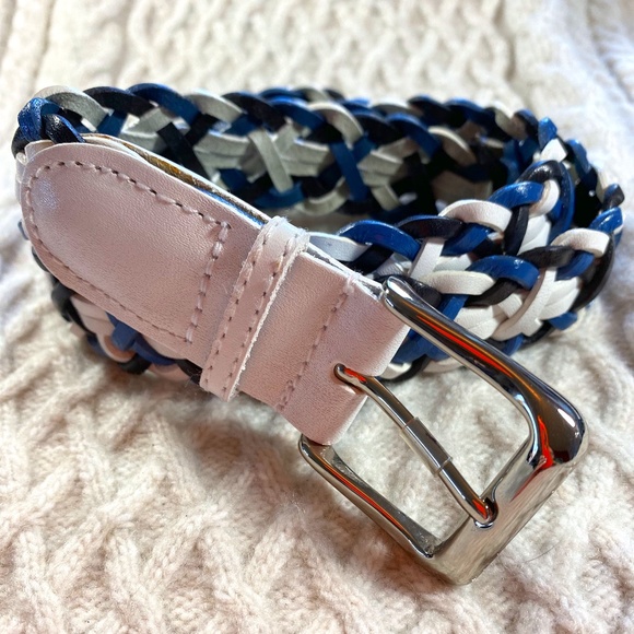Vintage Talbots Blue and White Woven Leather Belt Up to 40" - Picture 1 of 5